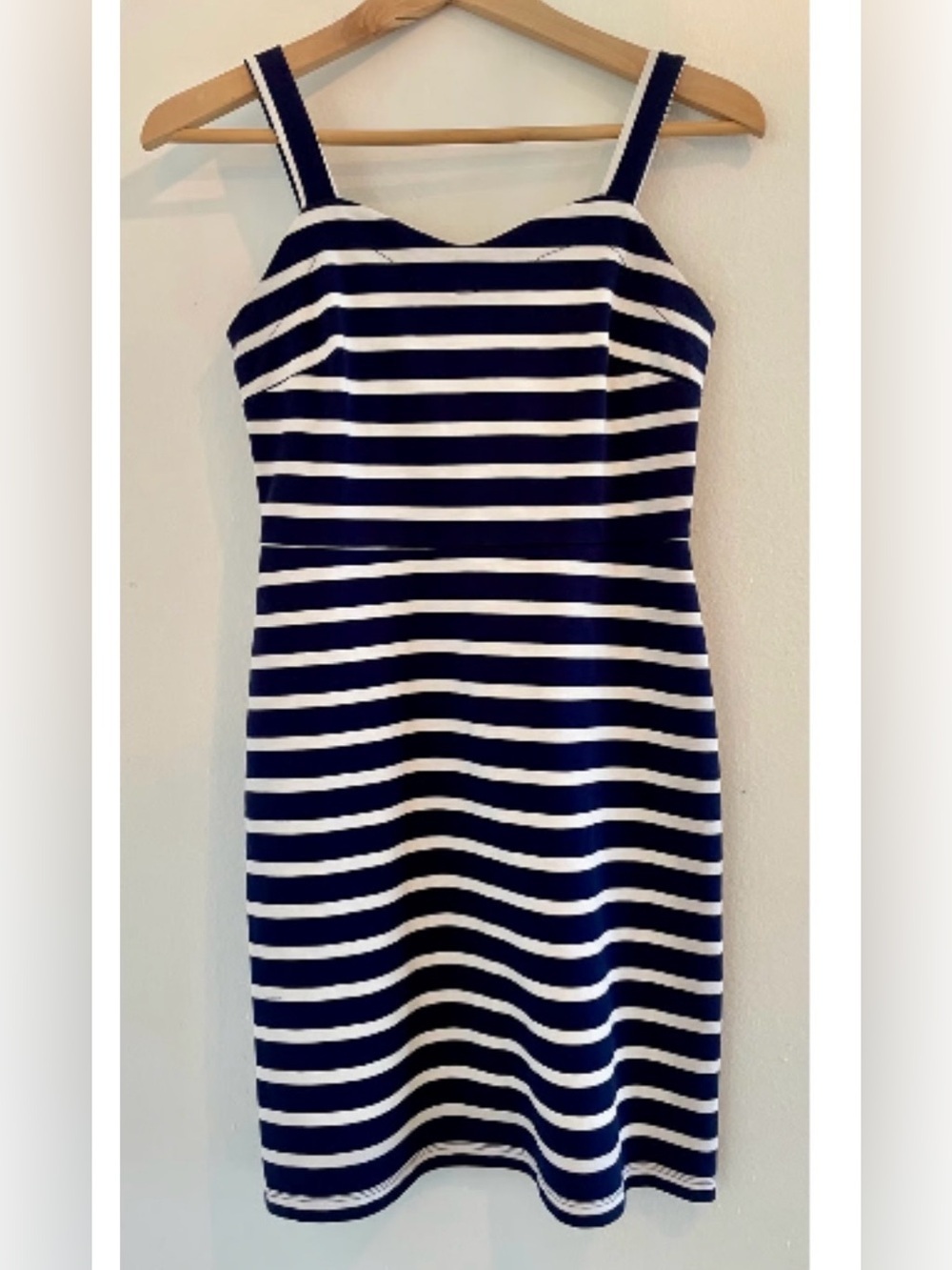 Ponte Knit Navy and White Striped Dress Sz Med